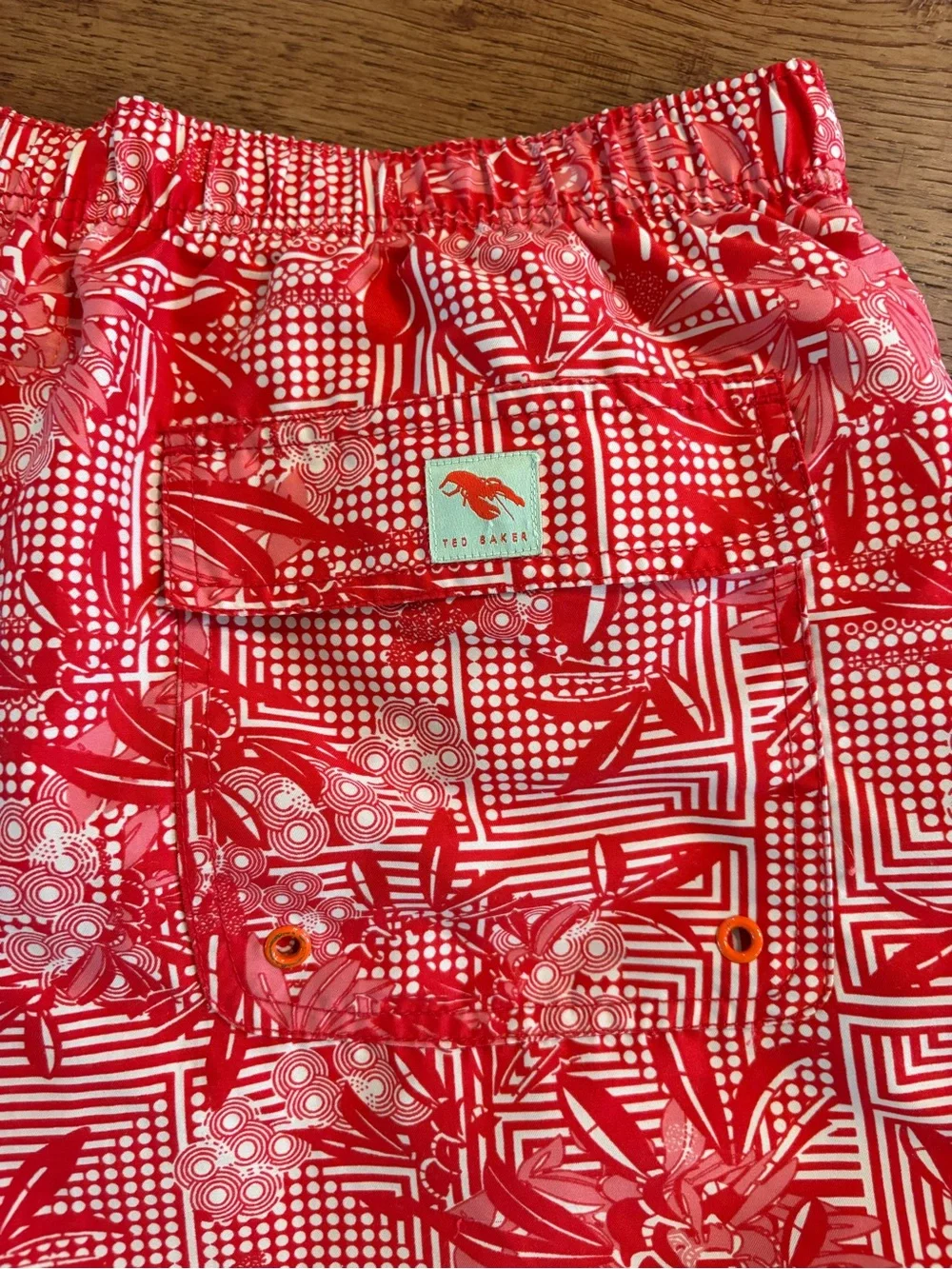 Ted Baker London Lobster Print Swim Trunks Men’s Size 6 US XL Red Orange